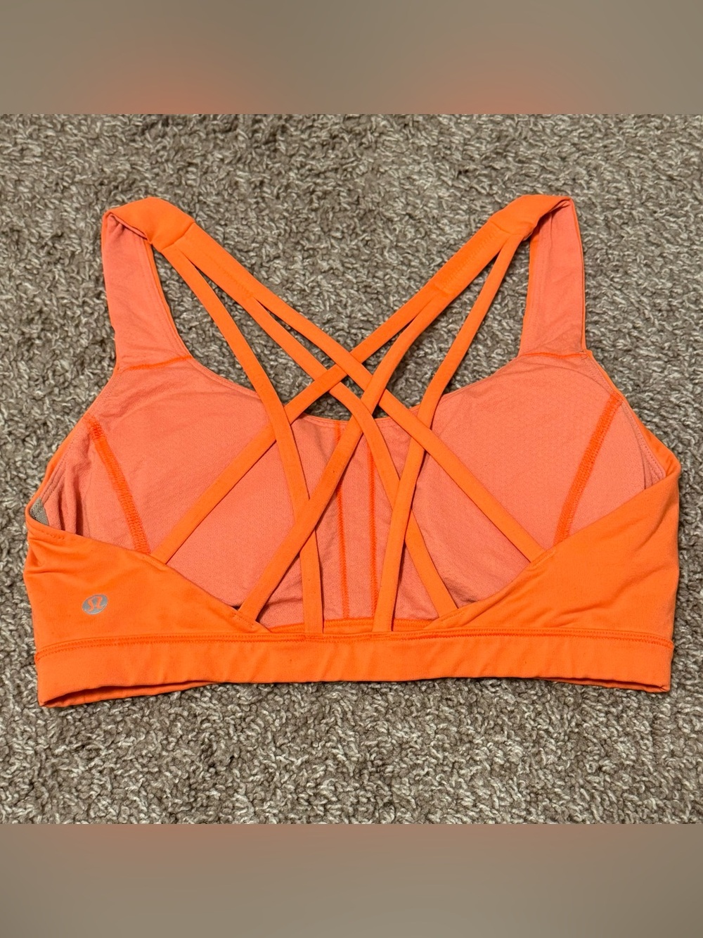 Lululemon Neon Orange Strappy Back Sports Bra Size 8 | Criss Cross Yoga Bra - Picture 2 of 4